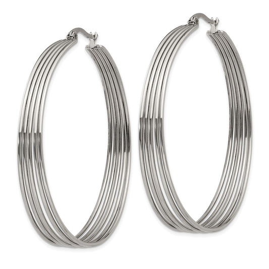 SRE1273 Chisel Stainless Steel Polished Wire Hoop Earrings
