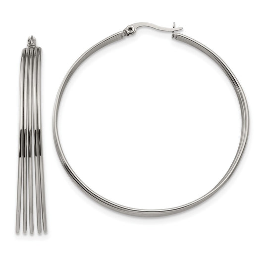 SRE1273 Chisel Stainless Steel Polished Wire Hoop Earrings