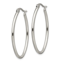 SRE128 Chisel Stainless Steel Polished 25mm Diameter 2mm Oval Hoop Earrings