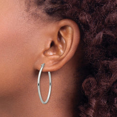 SRE128 Chisel Stainless Steel Polished 25mm Diameter 2mm Oval Hoop Earrings