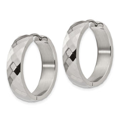 SRE1281 Chisel Stainless Steel Polished and Textured 6mm Hinged Hoop Earrings