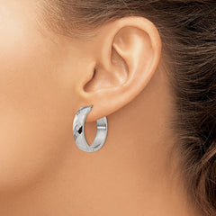 SRE1281 Chisel Stainless Steel Polished and Textured 6mm Hinged Hoop Earrings