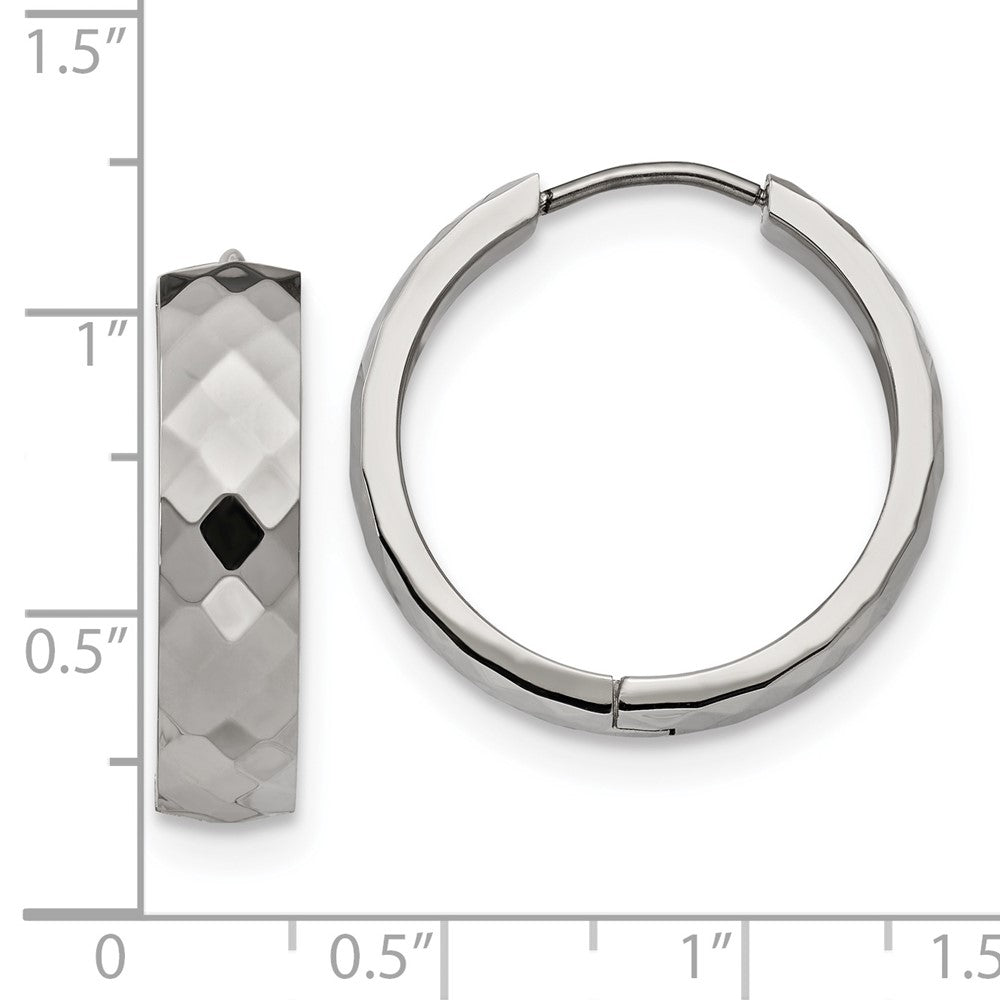 SRE1281 Chisel Stainless Steel Polished and Textured 6mm Hinged Hoop Earrings