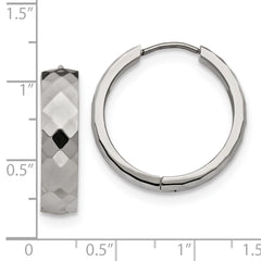 SRE1281 Chisel Stainless Steel Polished and Textured 6mm Hinged Hoop Earrings