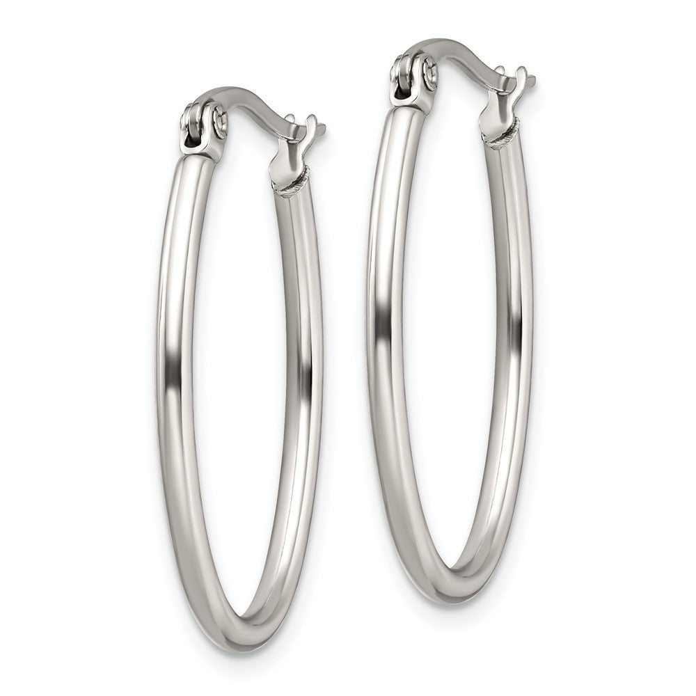 SRE129 Chisel Stainless Steel Polished 18mm Diameter 2mm Oval Hoop Earrings