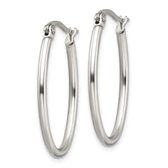 SRE129 Chisel Stainless Steel Polished 18mm Diameter 2mm Oval Hoop Earrings