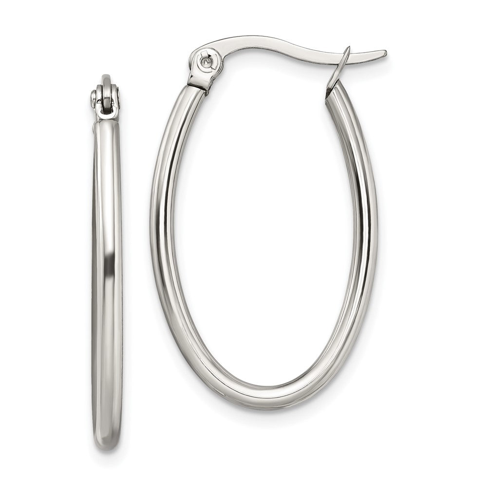 SRE129 Chisel Stainless Steel Polished 18mm Diameter 2mm Oval Hoop Earrings