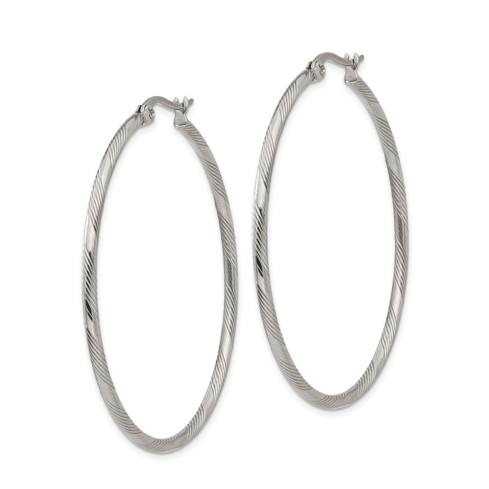SRE1291 Chisel Stainless Steel Polished and Textured Hinged Hoop Earrings