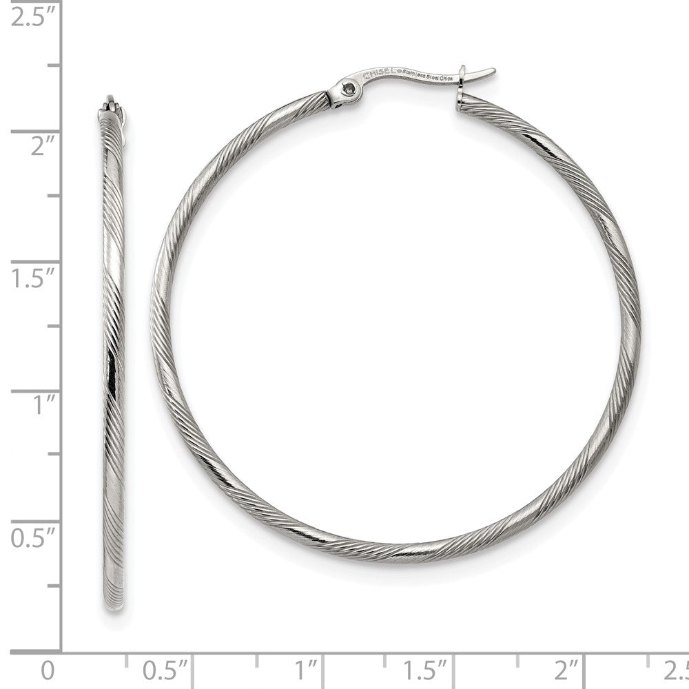 SRE1291 Chisel Stainless Steel Polished and Textured Hinged Hoop Earrings