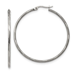 SRE1291 Chisel Stainless Steel Polished and Textured Hinged Hoop Earrings