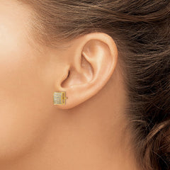 SRE1296 Chisel Stainless Steel Polished Yellow IP-plated with 3/8 Carat Diamond Square Post Earrings