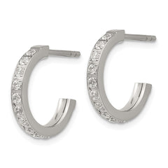 SRE1299 Chisel Stainless Steel Polished with CZ Post Hoop Earrings