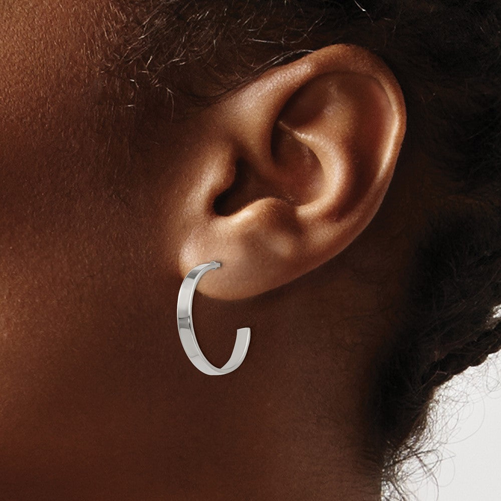 SRE130 Chisel Stainless Steel Polished 20mm Diameter 3mm J Hoop Post Earrings