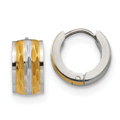 SRE1307 Chisel Stainless Steel Polished and Textured Yellow IP-plated 7mm Hinged Hoop Earrings