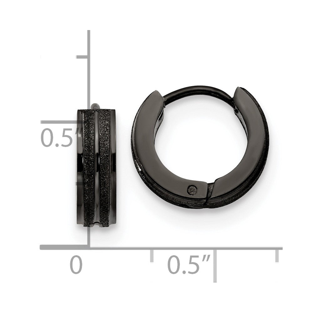 SRE1309 Chisel Stainless Steel Polished Black IP-plated Laser cut 4mm Hinged Hoop Earrings