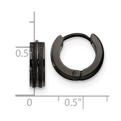 SRE1309 Chisel Stainless Steel Polished Black IP-plated Laser cut 4mm Hinged Hoop Earrings