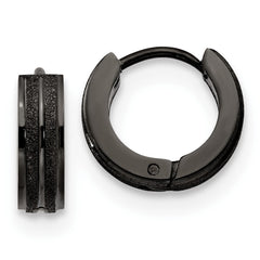 SRE1309 Chisel Stainless Steel Polished Black IP-plated Laser cut 4mm Hinged Hoop Earrings