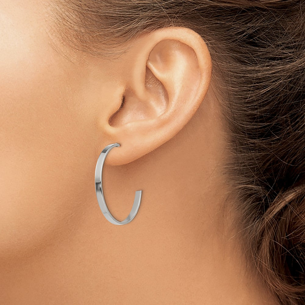 SRE131 Chisel Stainless Steel Polished 33mm Diameter 3mm J Hoop Post Earrings