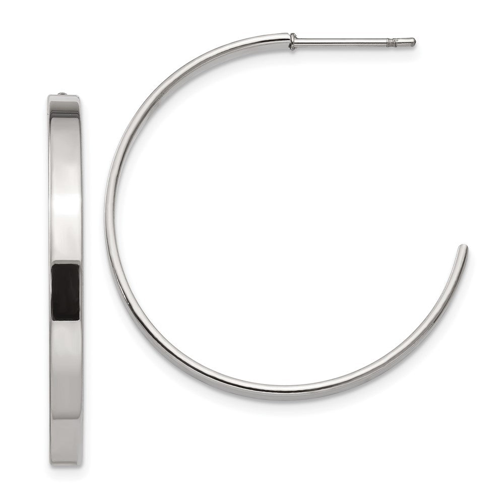SRE131 Chisel Stainless Steel Polished 33mm Diameter 3mm J Hoop Post Earrings
