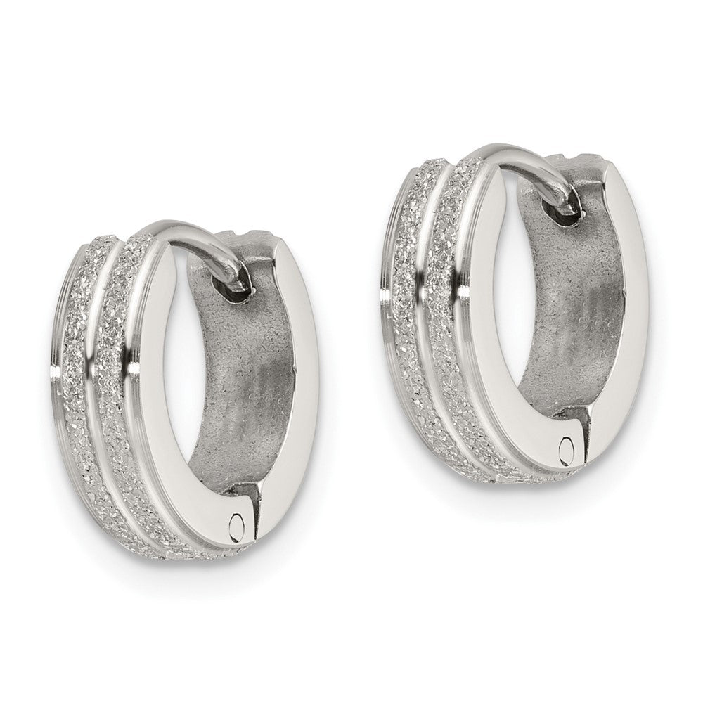 SRE1311 Chisel Stainless Steel Polished Laser cut 4mm Hinged Hoop Earrings
