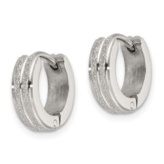 SRE1311 Chisel Stainless Steel Polished Laser cut 4mm Hinged Hoop Earrings