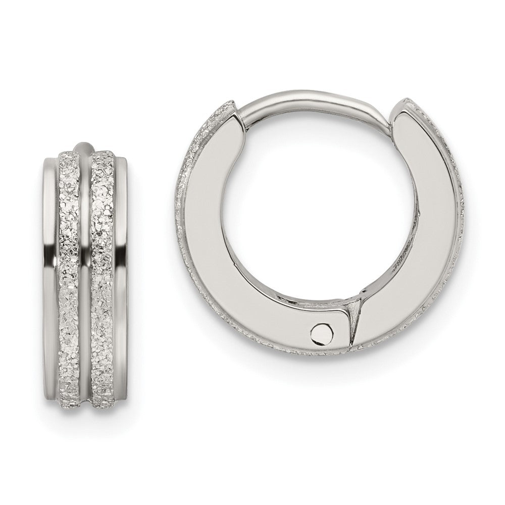 SRE1311 Chisel Stainless Steel Polished Laser cut 4mm Hinged Hoop Earrings