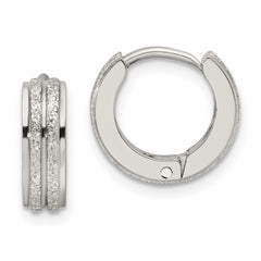SRE1311 Chisel Stainless Steel Polished Laser cut 4mm Hinged Hoop Earrings