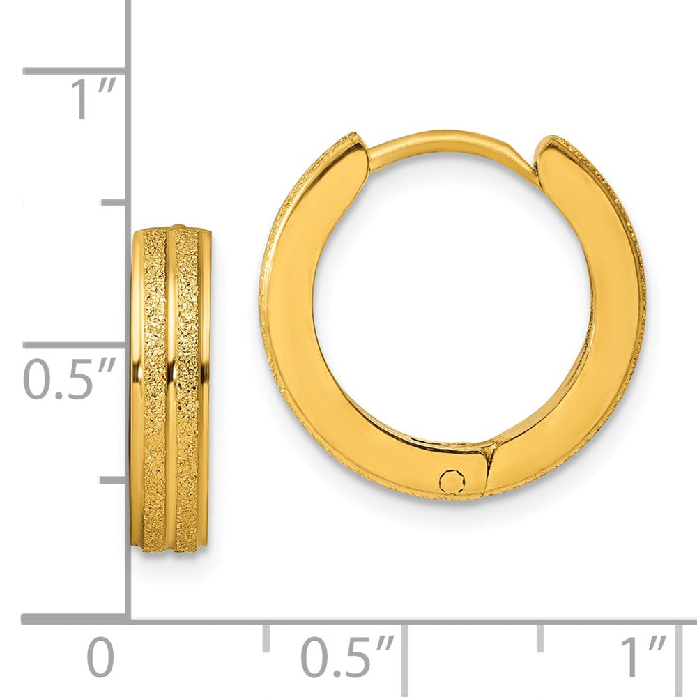 SRE1312 Chisel Stainless Steel Polished Yellow IP-plated Laser cut 4mm Hinged Hoop Earrings