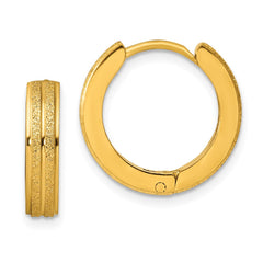 SRE1312 Chisel Stainless Steel Polished Yellow IP-plated Laser cut 4mm Hinged Hoop Earrings