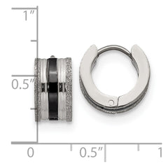 SRE1313 Chisel Stainless Steel Polished Black IP-Plated Laser cut 7mm Hoop Earrings