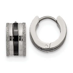 SRE1313 Chisel Stainless Steel Polished Black IP-Plated Laser cut 7mm Hoop Earrings