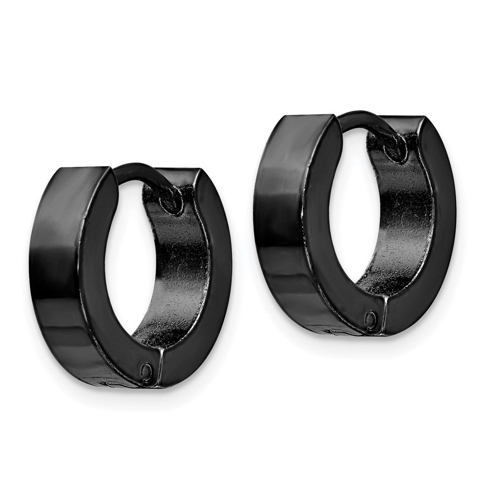 SRE1315 Chisel Stainless Steel Polished Black IP-plated 4mm Hinged Hoop Earrings
