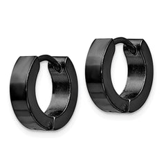 SRE1315 Chisel Stainless Steel Polished Black IP-plated 4mm Hinged Hoop Earrings