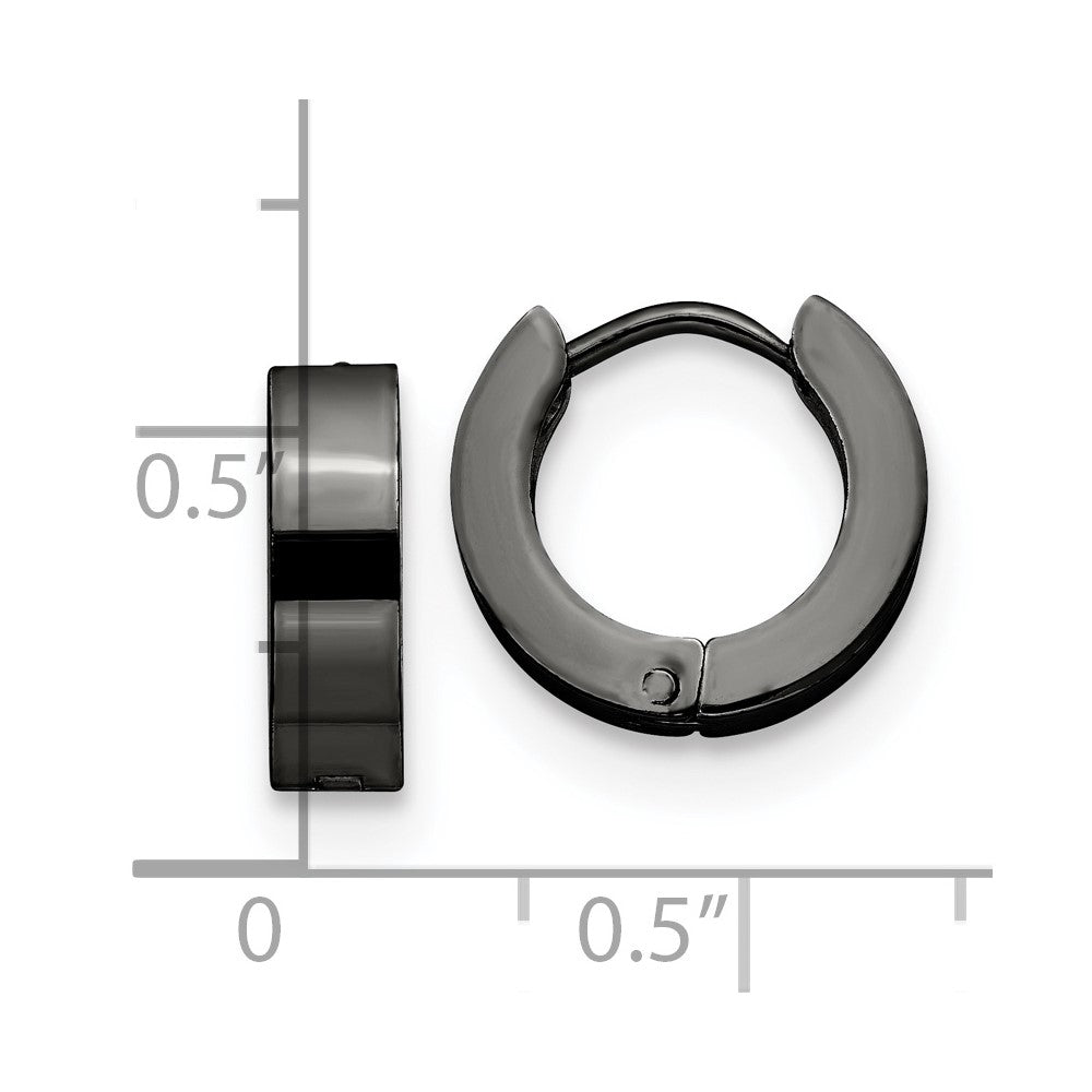 SRE1315 Chisel Stainless Steel Polished Black IP-plated 4mm Hinged Hoop Earrings