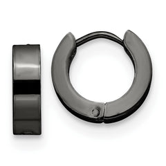 SRE1315 Chisel Stainless Steel Polished Black IP-plated 4mm Hinged Hoop Earrings