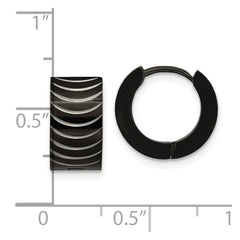 SRE1316 Chisel Stainless Steel Polished Black IP-plated 7mm Hinged Hoop Earrings