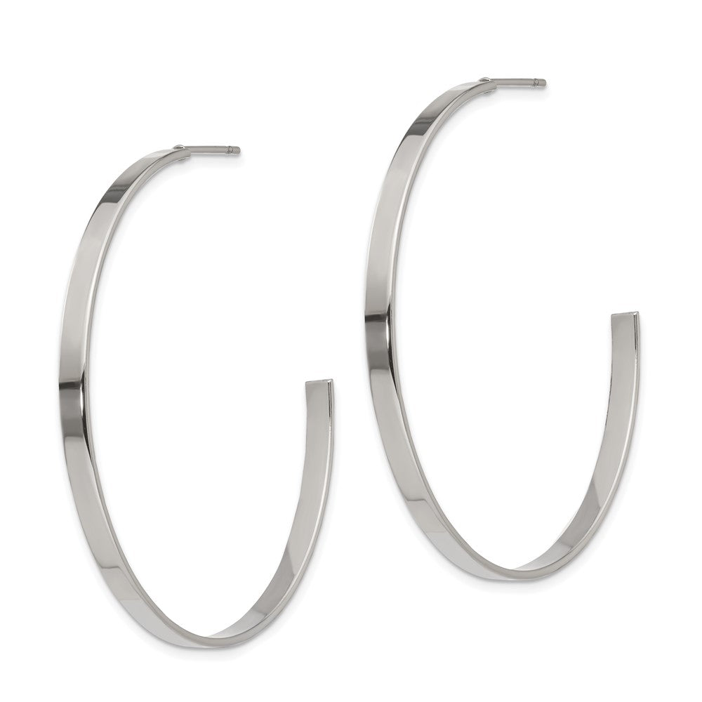 SRE132 Chisel Stainless Steel Polished 44mm Diameter 3mm J Hoop Post Earrings