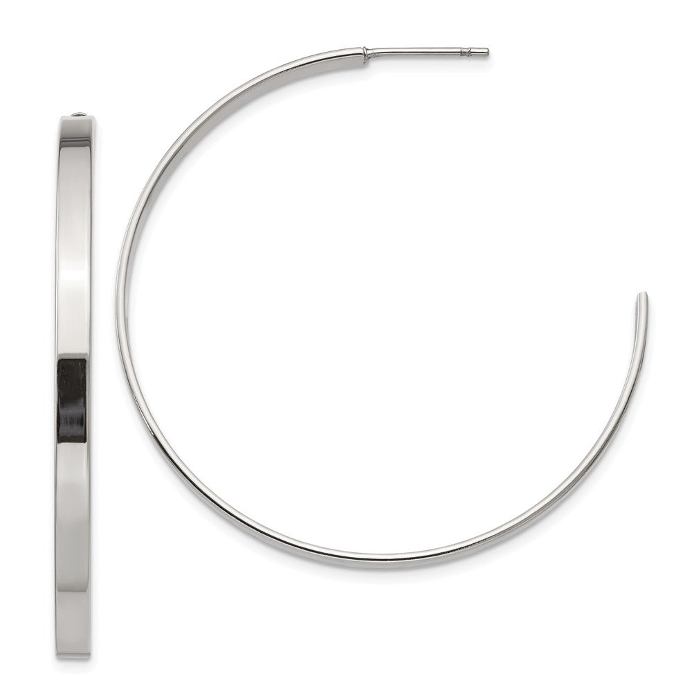 SRE132 Chisel Stainless Steel Polished 44mm Diameter 3mm J Hoop Post Earrings