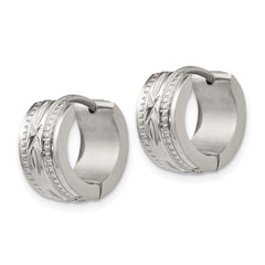 SRE1320 Chisel Stainless Steel Polished and Textured 6mm Hinged Hoop Earrings