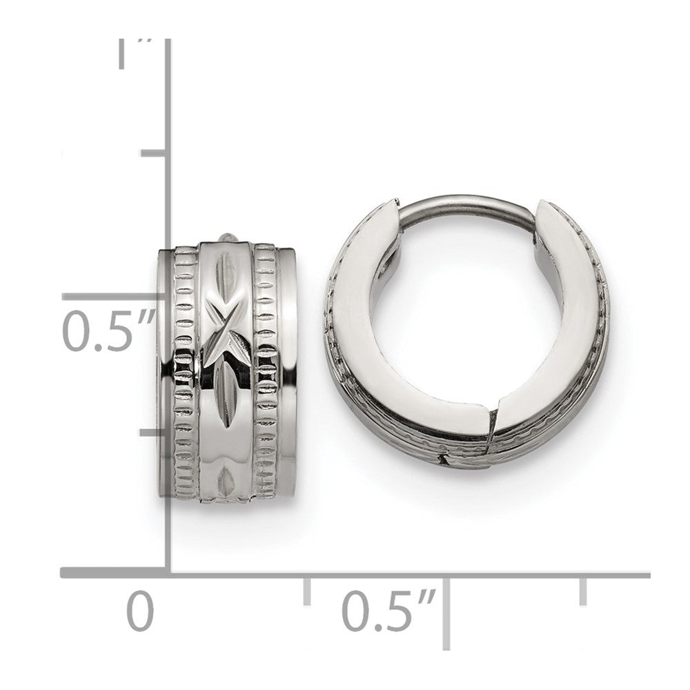 SRE1320 Chisel Stainless Steel Polished and Textured 6mm Hinged Hoop Earrings