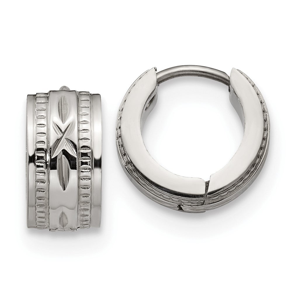 SRE1320 Chisel Stainless Steel Polished and Textured 6mm Hinged Hoop Earrings