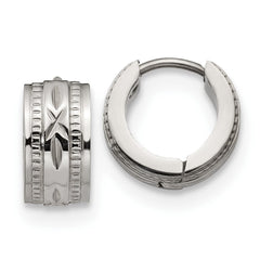 SRE1320 Chisel Stainless Steel Polished and Textured 6mm Hinged Hoop Earrings