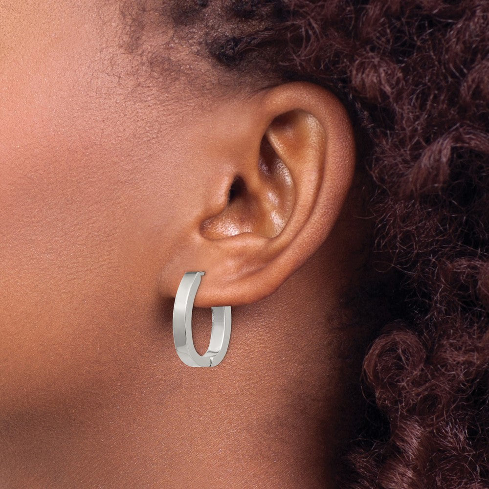 SRE1323 Chisel Stainless Steel Polished 4mm Hinged Hoop Earrings