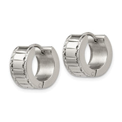 SRE1324 Chisel Stainless Steel Polished and Textured 5mm Hinged Hoop Earrings