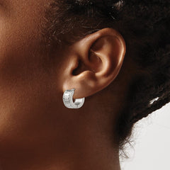 SRE1324 Chisel Stainless Steel Polished and Textured 5mm Hinged Hoop Earrings