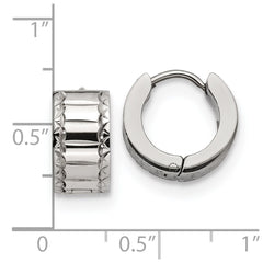 SRE1324 Chisel Stainless Steel Polished and Textured 5mm Hinged Hoop Earrings