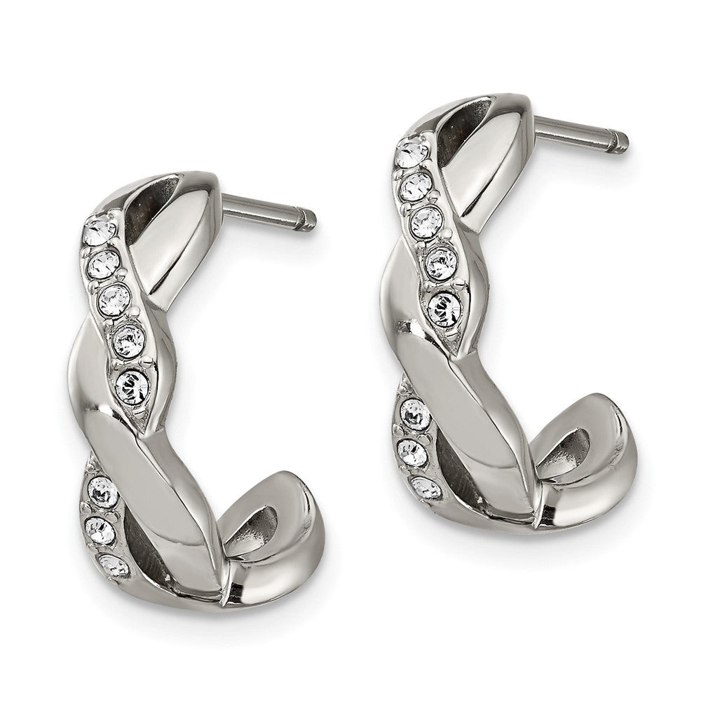 SRE1328 Chisel Stainless Steel Polished with Crystals Post Hoop Earrings