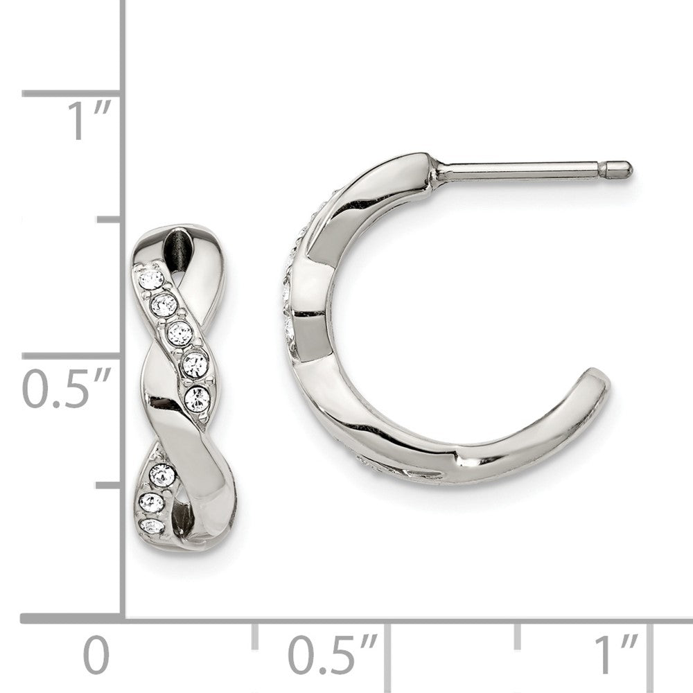 SRE1328 Chisel Stainless Steel Polished with Crystals Post Hoop Earrings