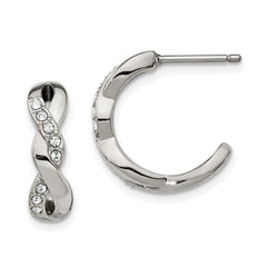 SRE1328 Chisel Stainless Steel Polished with Crystals Post Hoop Earrings
