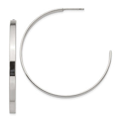 SRE132 Chisel Stainless Steel Polished 44mm Diameter 3mm J Hoop Post Earrings